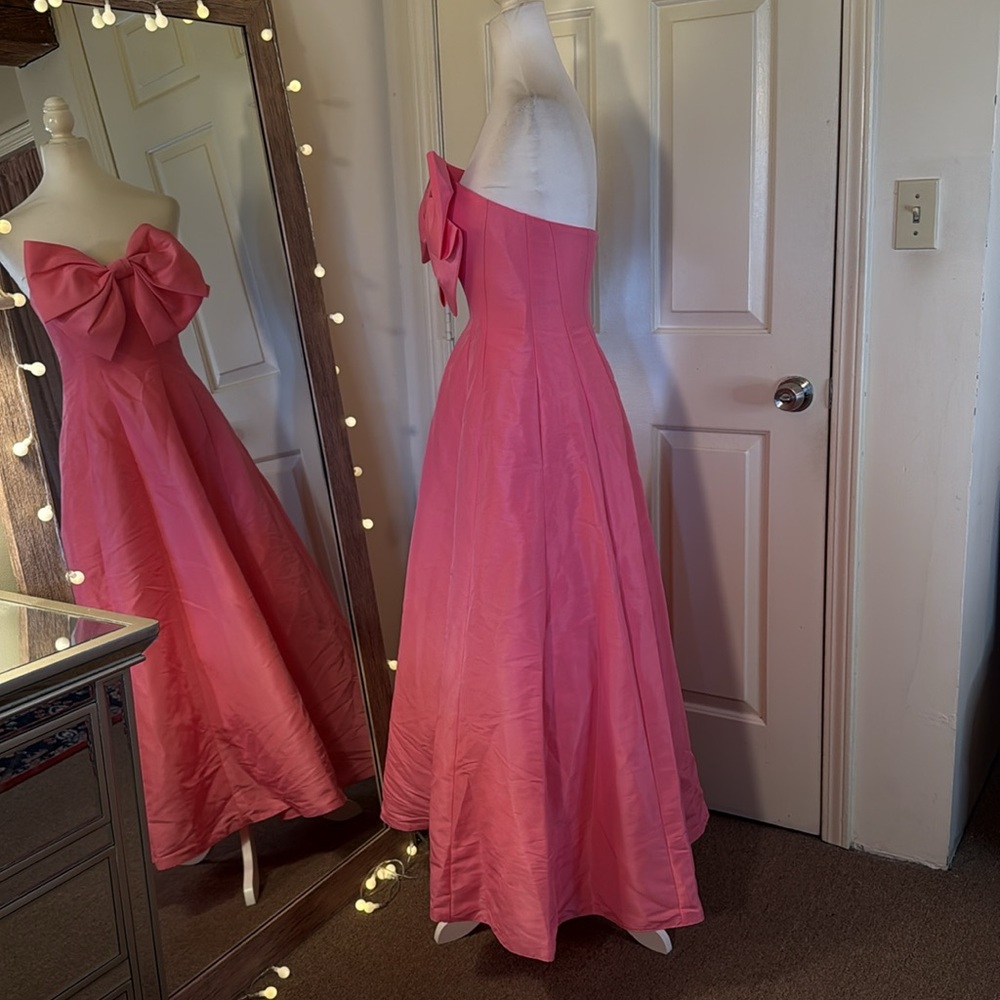Mac Duggal Strapless Hot Pink Gown with Bow - Picture 5 of 8